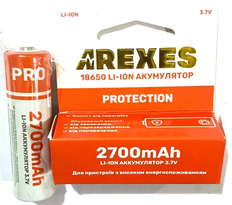Аккумулятор Arexes 18650 3.7v 2700mah с защитой